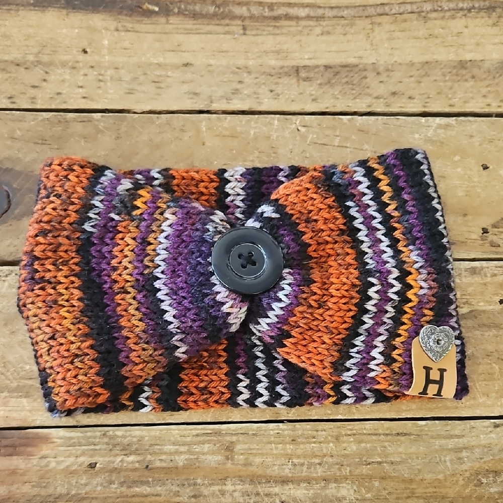 Striped Knit Headband with Button Accent